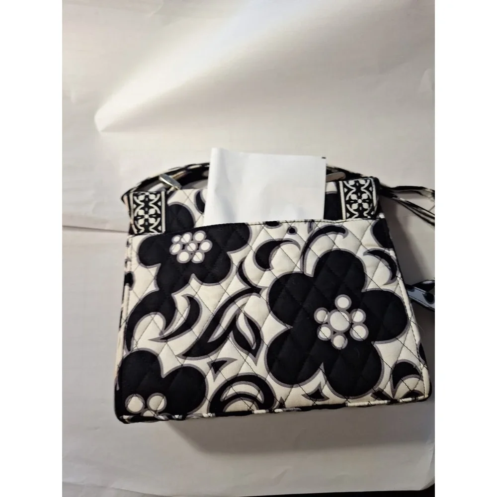 Vera Bradley Black N White Floral Handbag / Shoulder Strap & Hand Held Strap